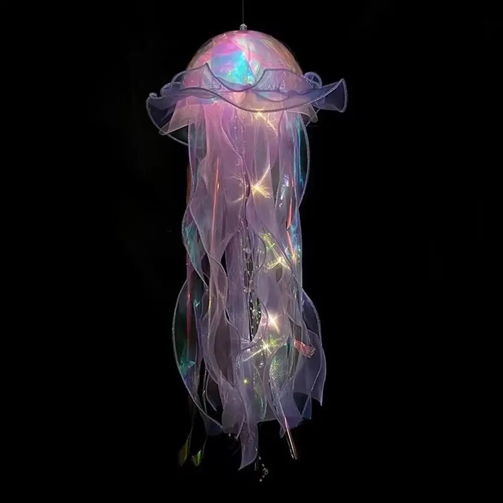 Jellyfish LED Bedroom Light – Hanging Ceiling Lantern with Ribbon & Beads for Kids/Babies Room Decor