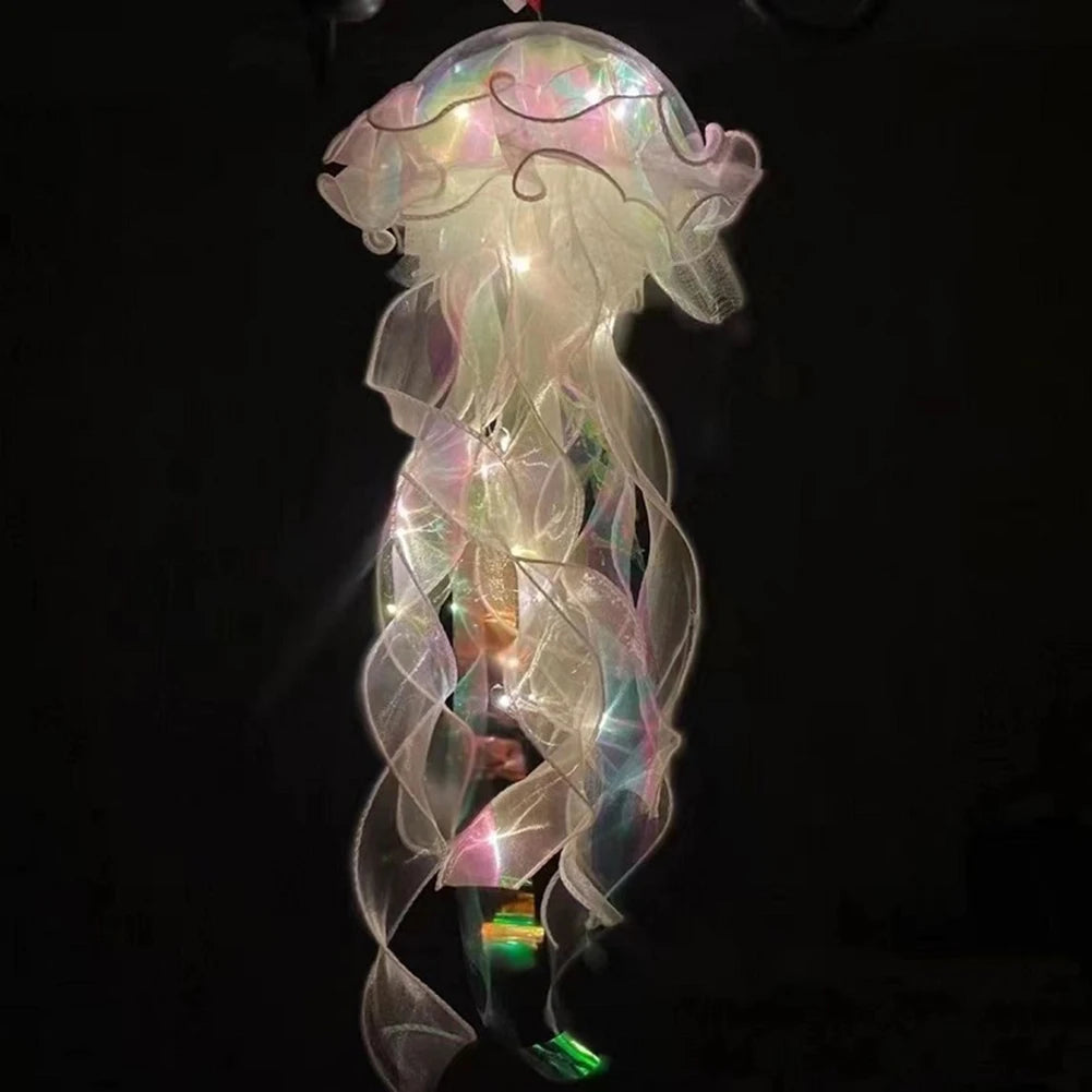 Jellyfish LED Bedroom Light – Hanging Ceiling Lantern with Ribbon & Beads for Kids/Babies Room Decor