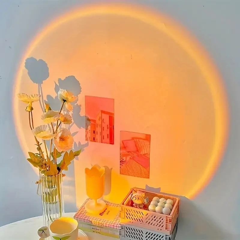 Sunset Projection Lamp USB LED Atmosphere Light – Multi-Angle Rotatable Mood Lamp for Bedroom, Living Room & Home Decor