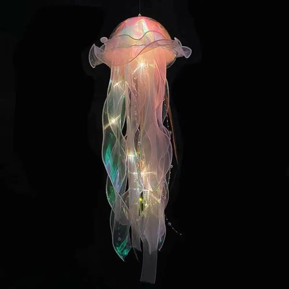 Jellyfish LED Bedroom Light – Hanging Ceiling Lantern with Ribbon & Beads for Kids/Babies Room Decor