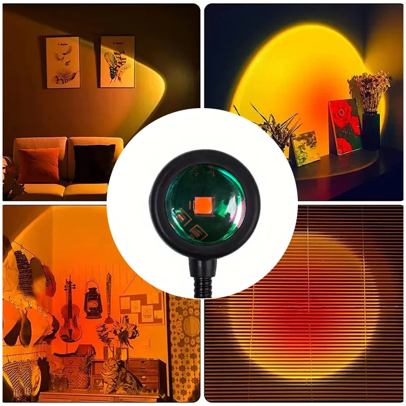 Sunset Projection Lamp USB LED Atmosphere Light – Multi-Angle Rotatable Mood Lamp for Bedroom, Living Room & Home Decor